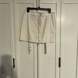 Victoria's Secret White Lace-Up Mini Skirt with Garter Straps